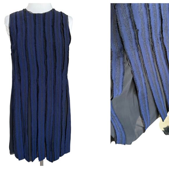 Proenza Schouler Silk Chiffon Dress Fringe Flowy Black Blue Women’s Size 4 - Picture 1 of 13